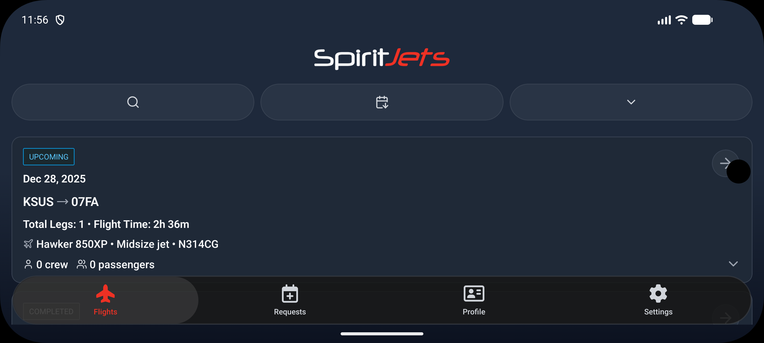 Flights screen - landscape