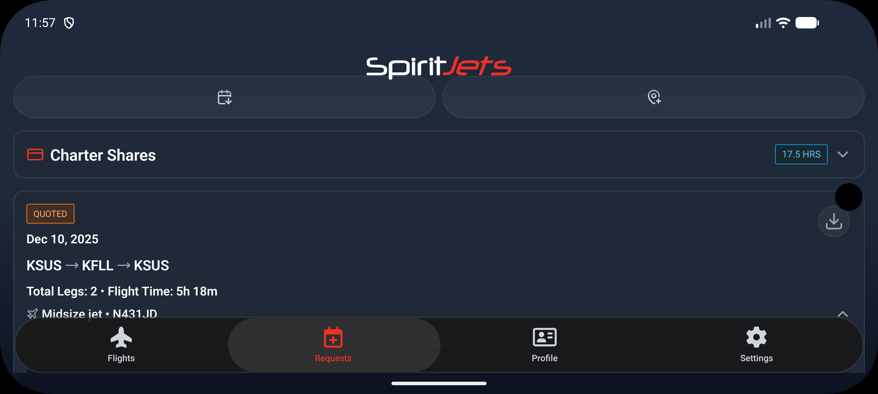 Requests screen - landscape
