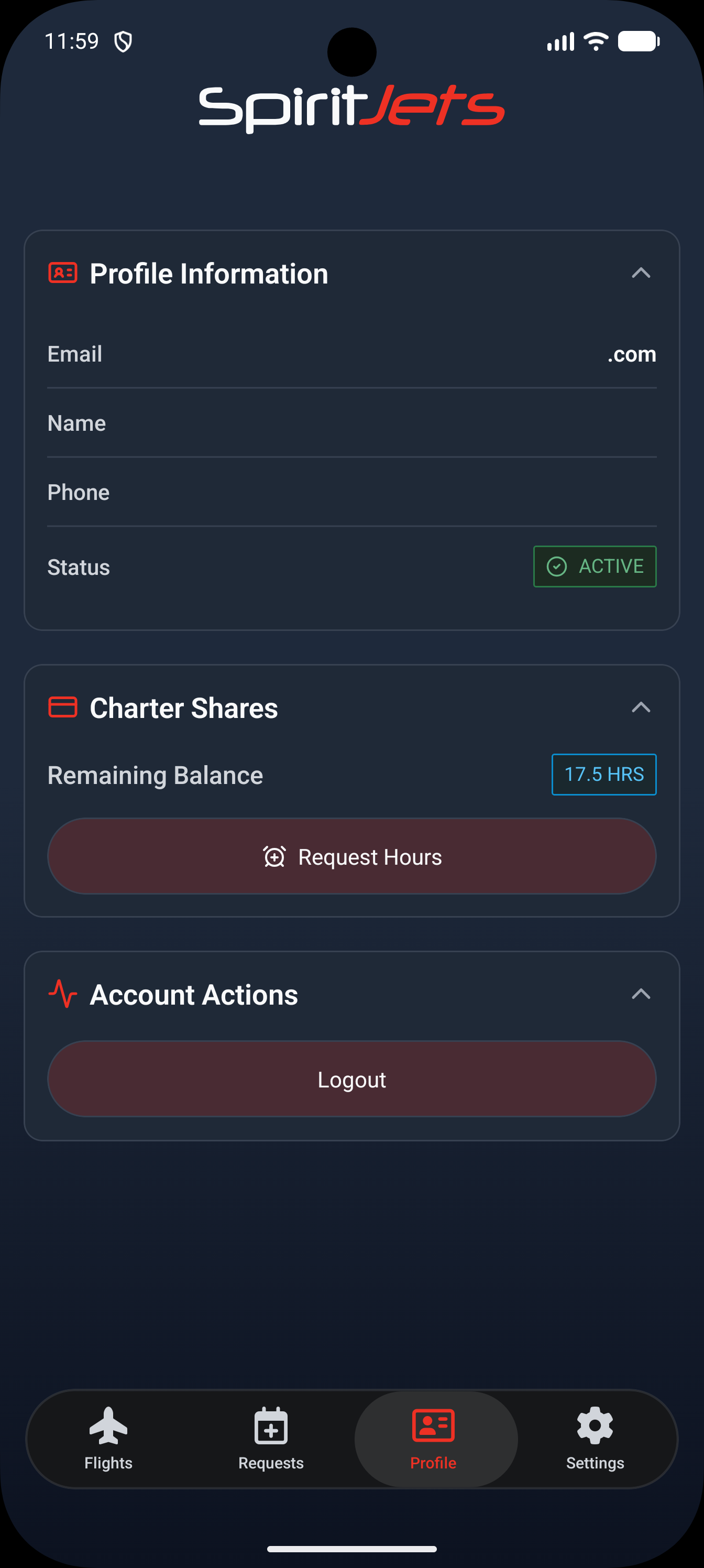 Profile screen - portrait