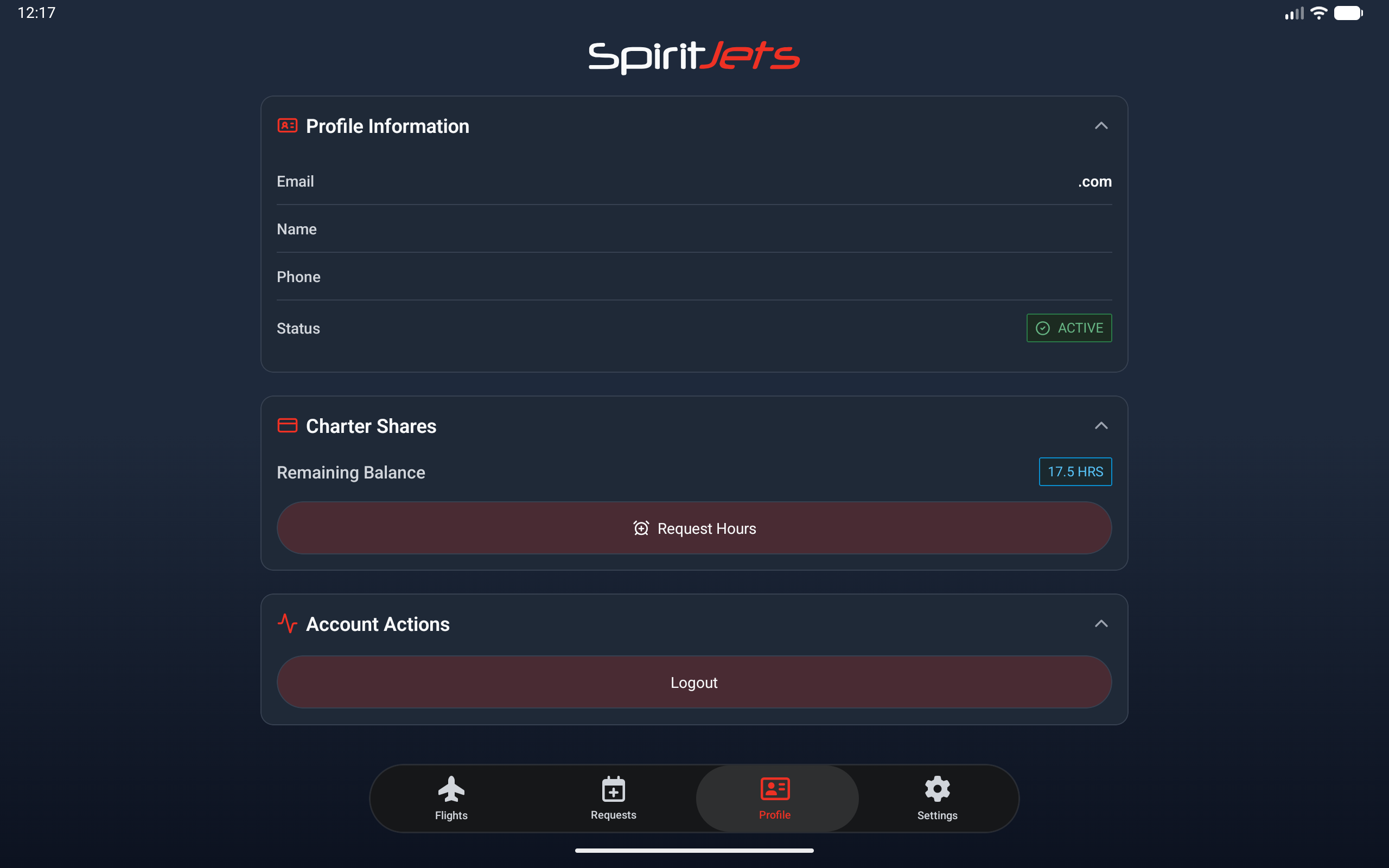 Profile screen - landscape