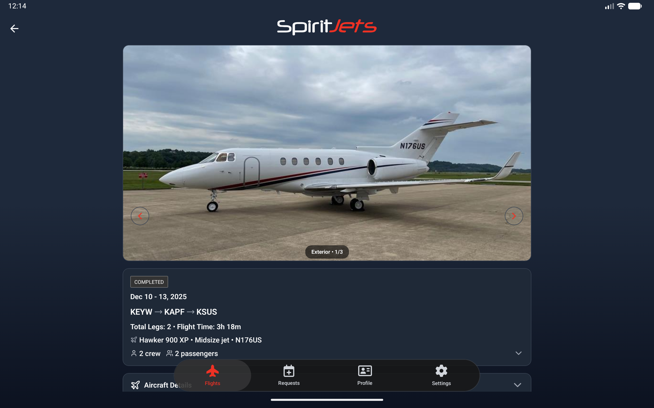 Trip Details screen - landscape