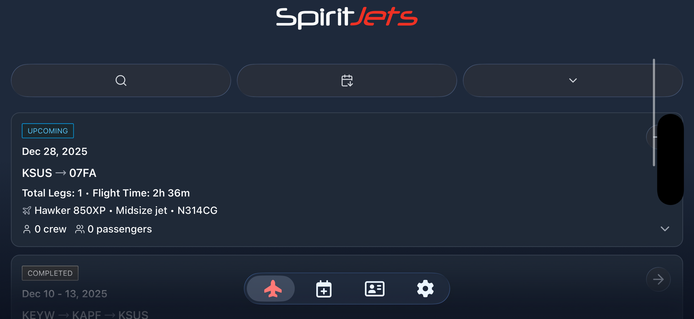 Flights screen - landscape