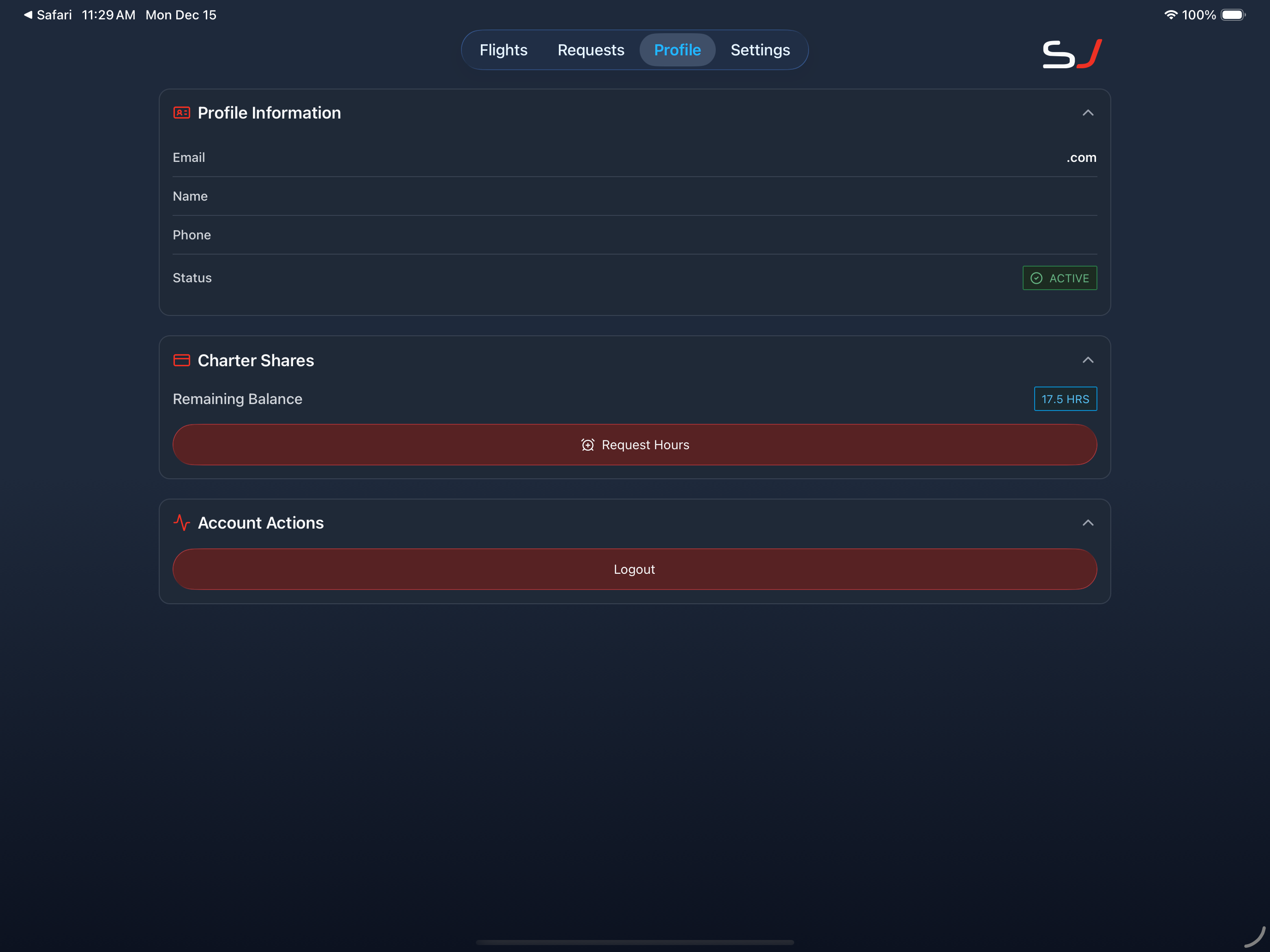 Profile screen - landscape