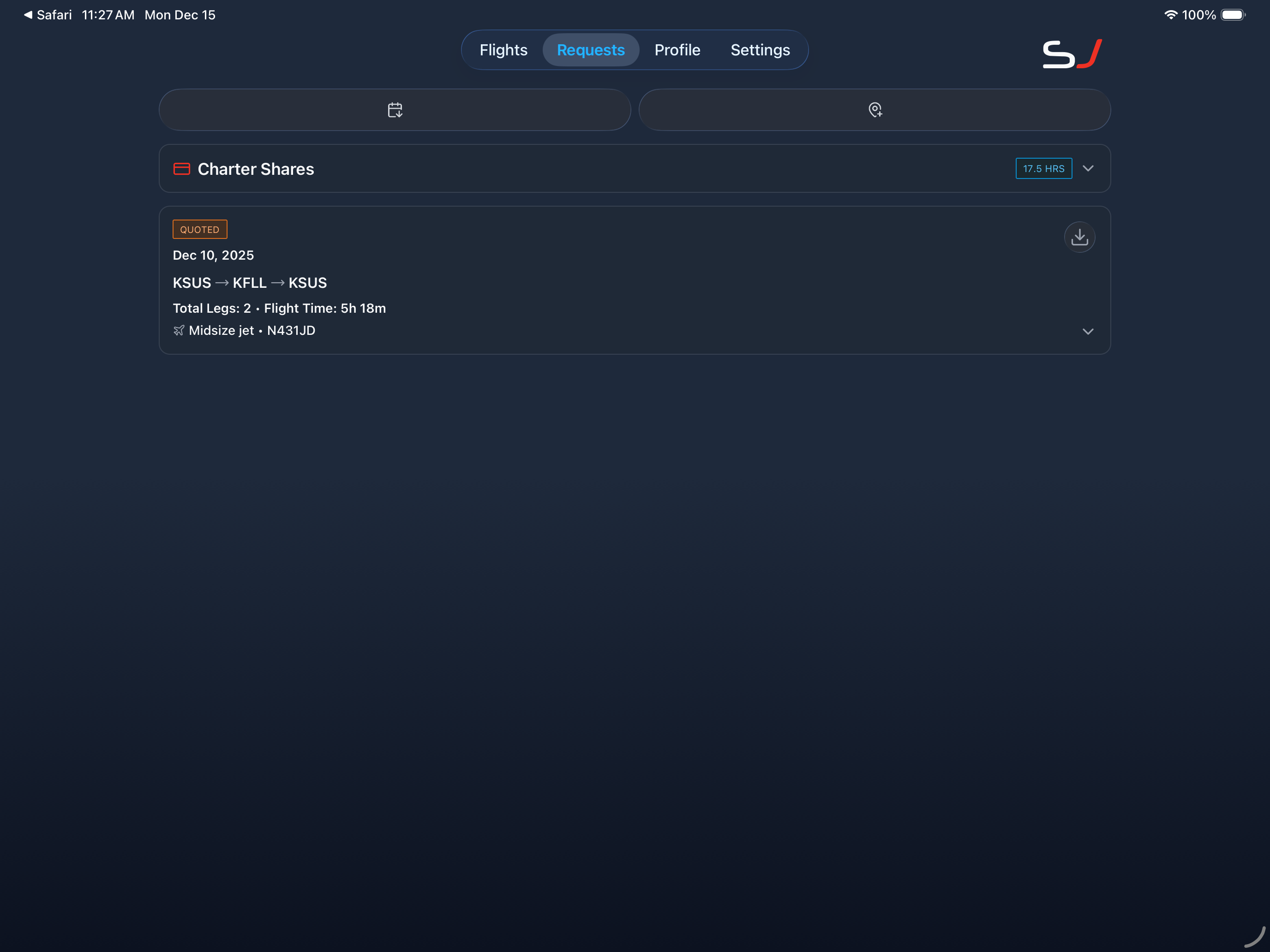 Requests screen - landscape