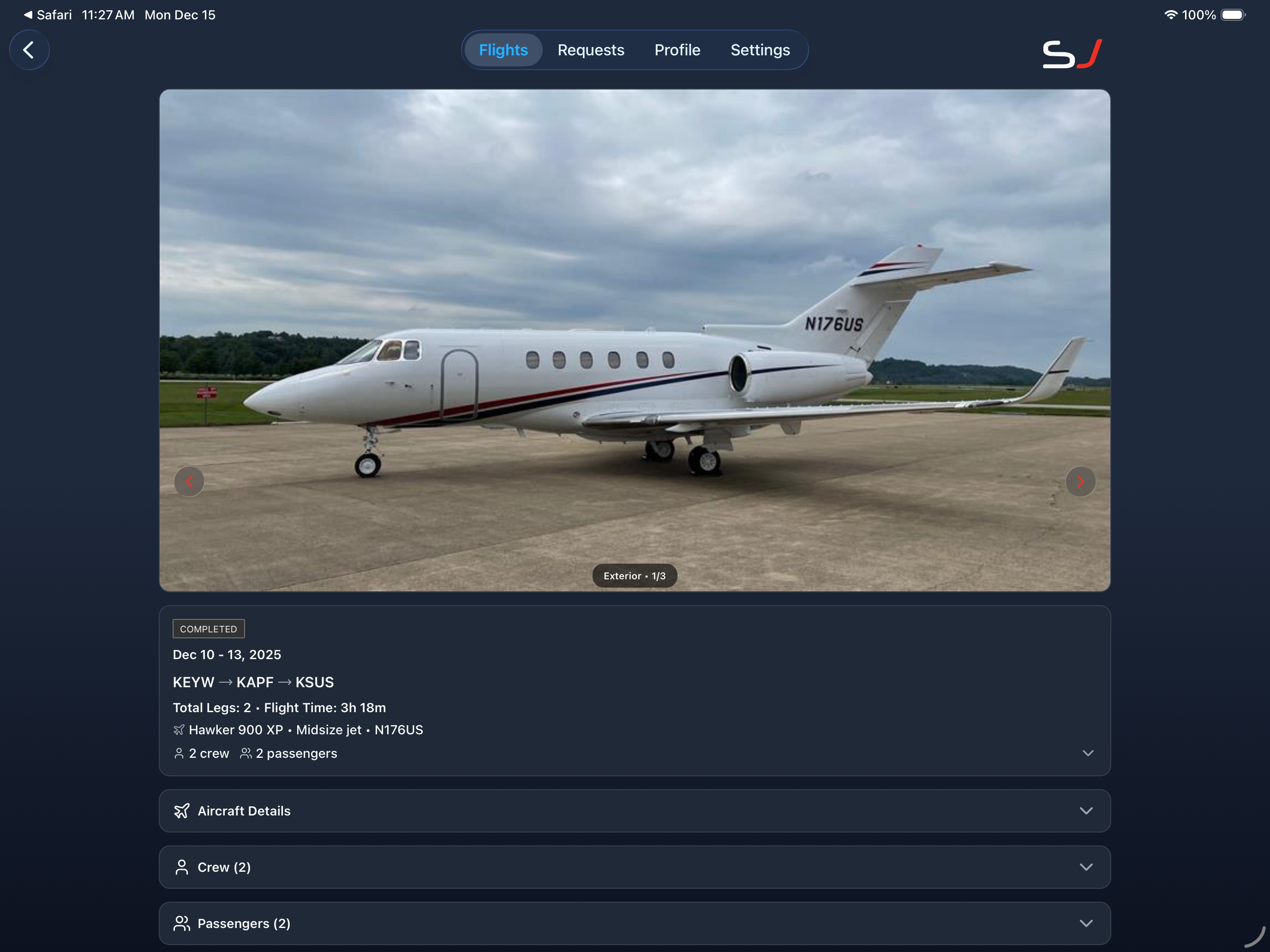Trip Details screen - landscape