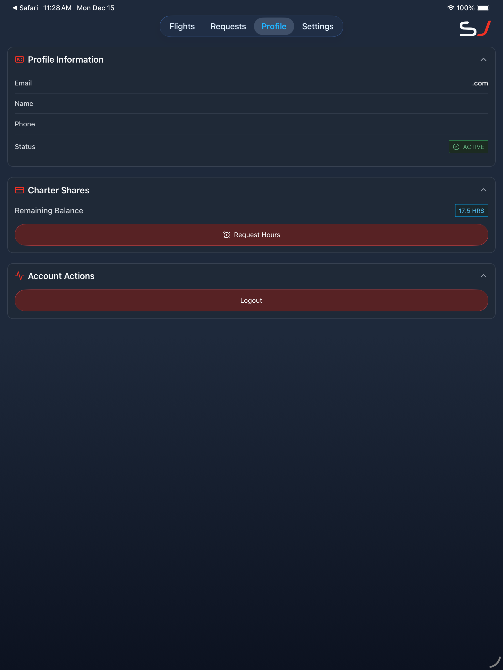 Profile screen - portrait